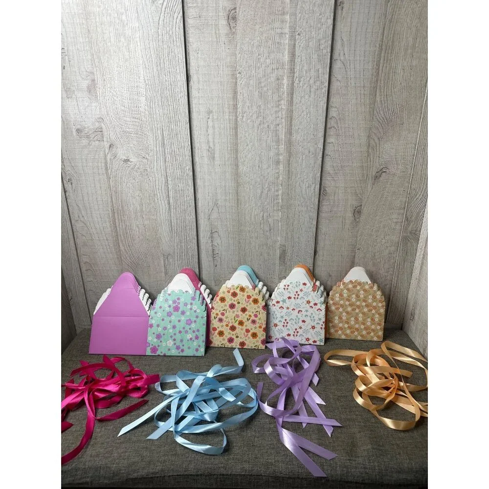 Floral Pattern Decorative Cardstock Small Gift Boxes With Ribbons Pack of 20